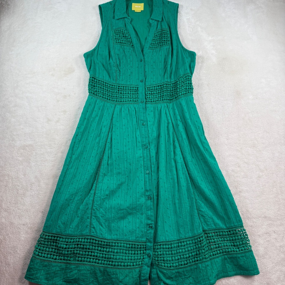 Maeve Anthropologie Green Cotton Swiss Dot Crochet Lace Midi Dress Womens 10 - Picture 2 of 7
